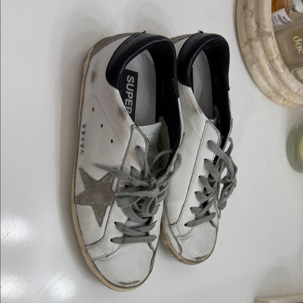 Golden Goose Womens White and Gray Star Sneakers